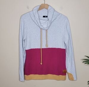 & Ampersand Ave | Gray Magenta Yellow Colorblock Cowl Sweatshirt Size Large